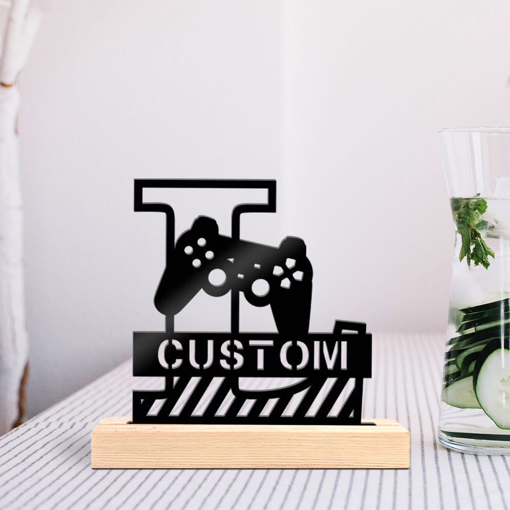 Woodworking Laser - 1個入りメタルデスクトップオーナメント＆デコレーション、カスタマイズ可能なコンテンツ、木製ベース付きアートデコレーション、デスクトップデコレーション
