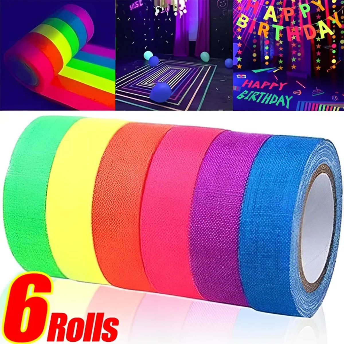 Woodworking Uv Light - ネオン蛍光テープセット、ブラックライトパーティーや工芸品用のUV反応性、鮮やかな色、6パック