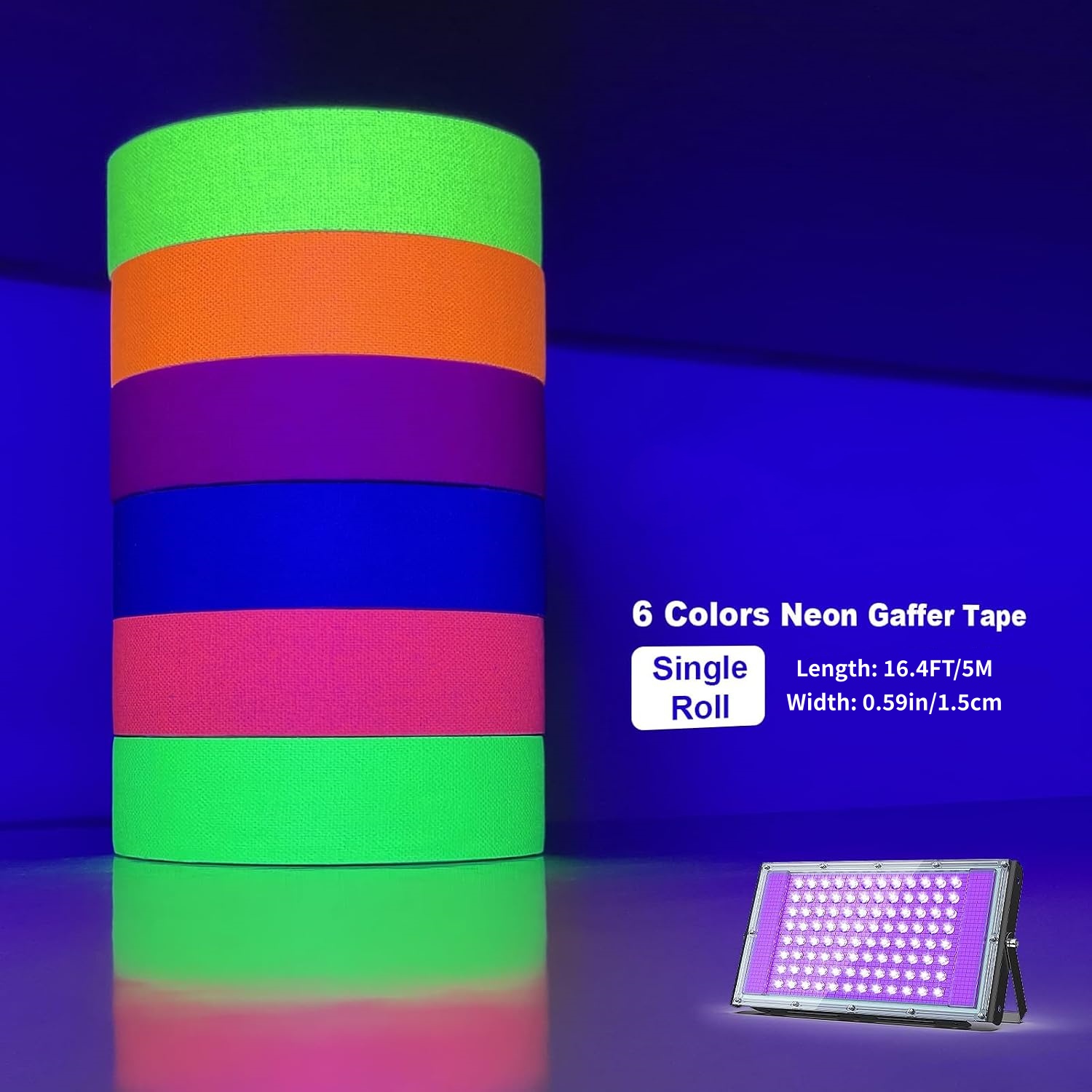 Woodworking Uv Light - ネオンライト布テープ、UVパーティー蛍光テープ、誕生日やホリデーパーティーのDIY手工芸品に最適、0.59インチx16.4フィート