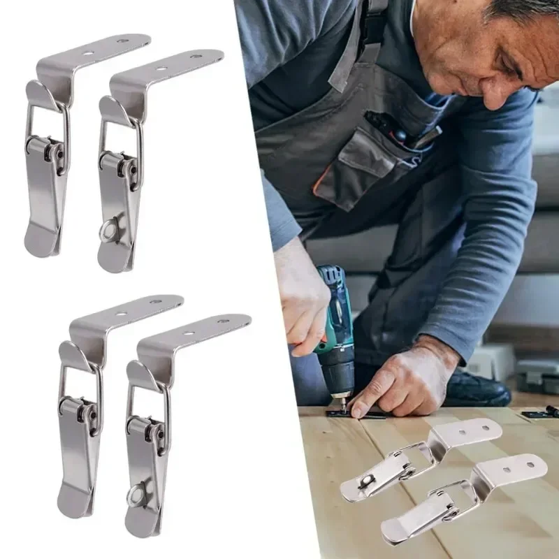 Woodworking Project Plans - アヒルの口バックルフックロック、シルバーメタルスプリングハスプ、ラッチキャッチクランプ、木製ボックス式ドローハードウェア、90度、2 4 8個