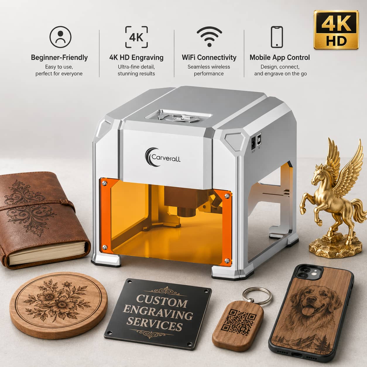 Woodworking Laser - カバーラルレーザー彫刻機、K4 3W、A1 Pro 5W/10W、HDカメラポジショニング＆デュアルレーザーメタルカッター、WiFiアプリ制御、木製アクリル革DIYクラフト家庭用ワークショップ向け密閉型デスクトップ彫刻ツール