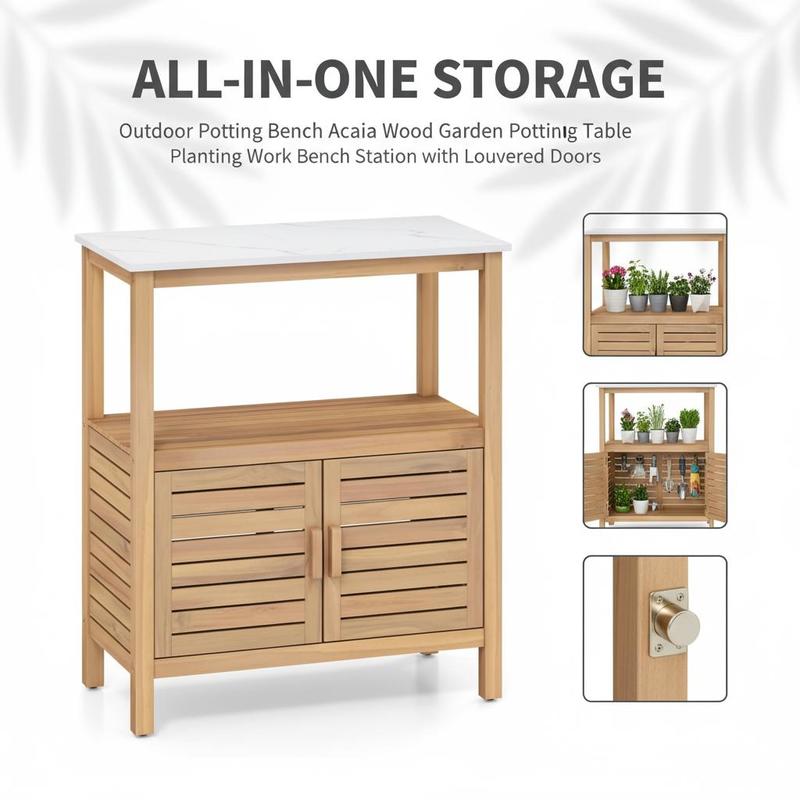 屋外用植木鉢置き台 アカシア材 ガーデンポッティングテーブル - Woodworking Workbench のレビューと価格