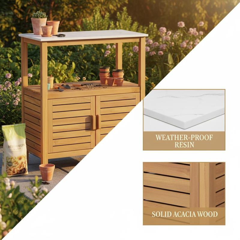 屋外用植木鉢置き台 アカシア材 ガーデンポッティングテーブル - Woodworking Workbench のレビューと価格