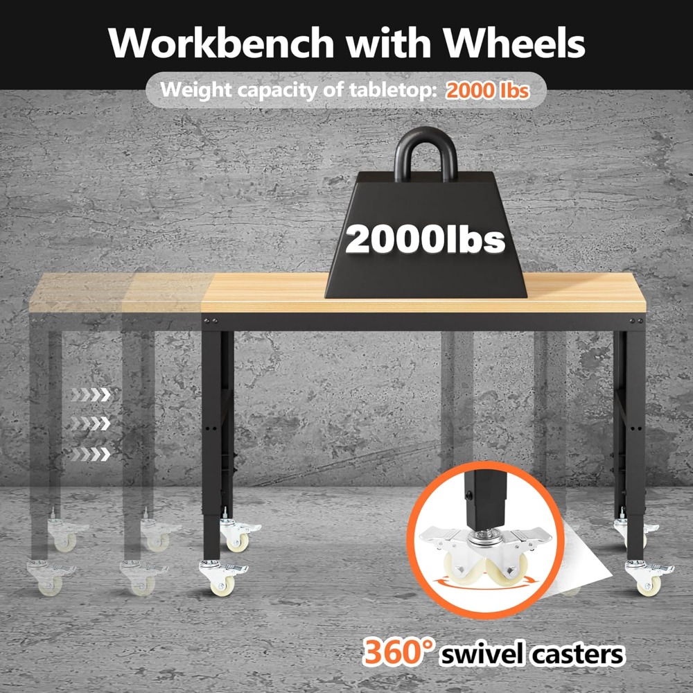 調整可能な作業台、頑丈な木製作業台、耐荷重2000ポンド、電 - Woodworking Workbench のレビューと価格