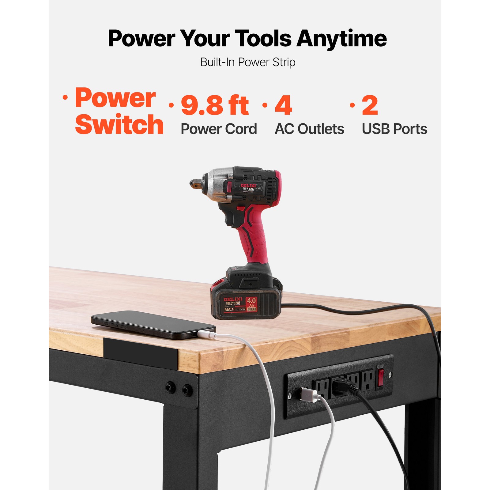 高さ調節可能なワークベンチ 61インチ×20インチ 電源コン - Woodworking Workbench のレビューと価格