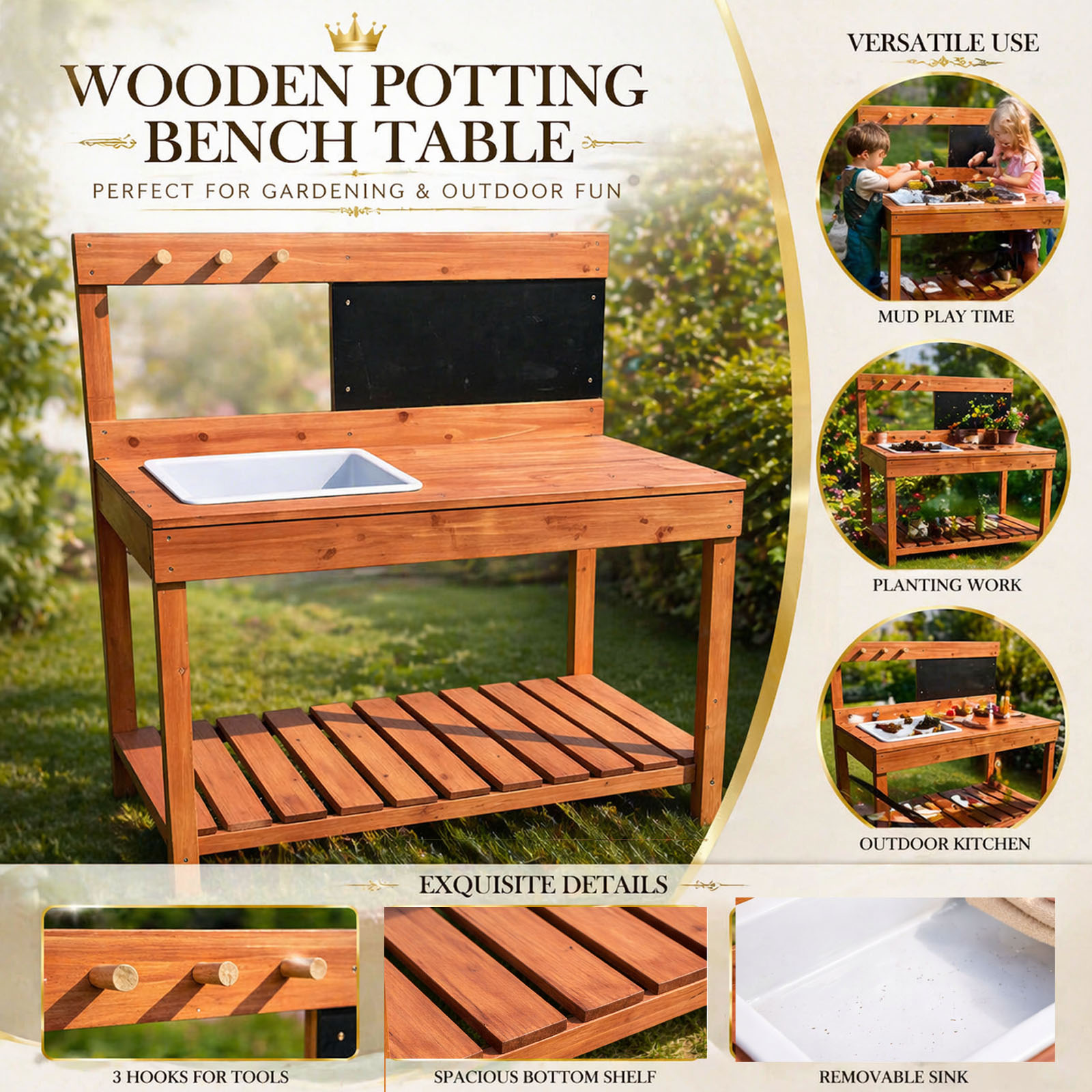 木製植木鉢台子供用屋外屋内庭園植栽テーブル作業台子供科学教育 - Woodworking Workbench のレビューと価格