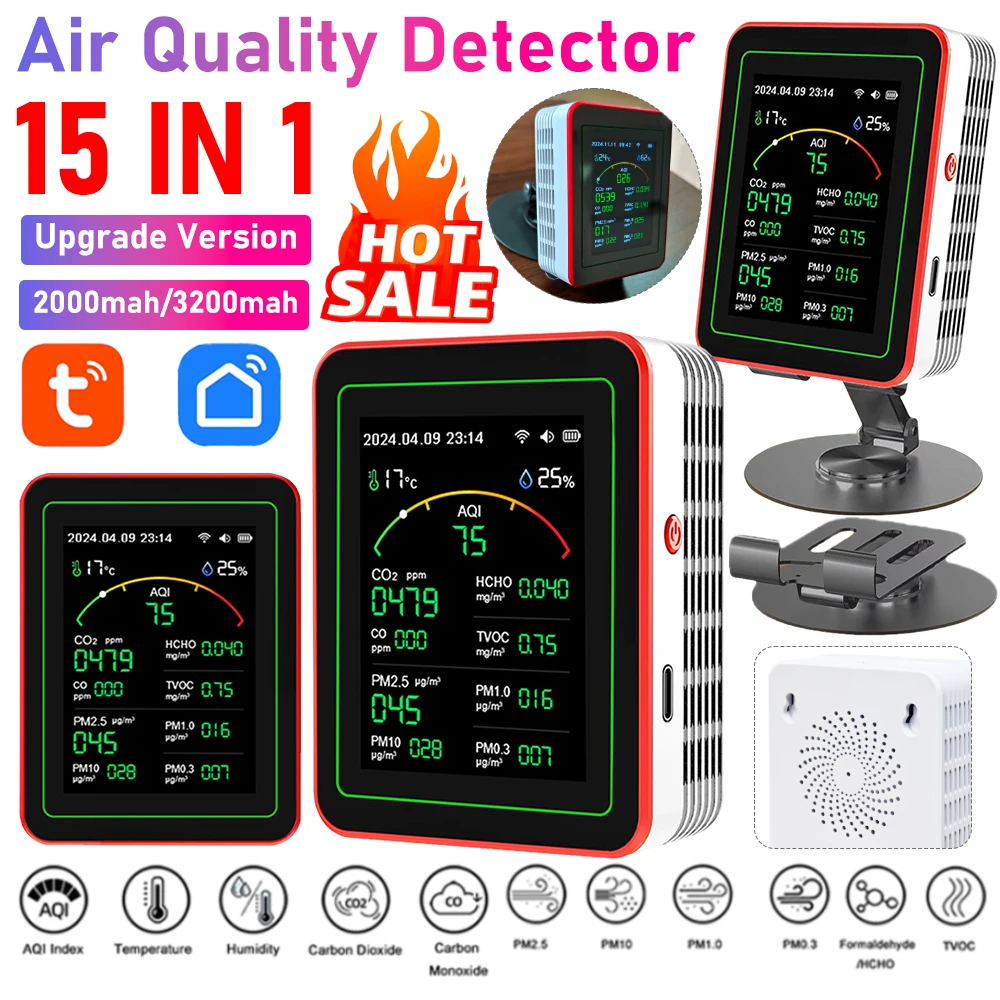 Tuya WiFi 15-in-1 室内空気質モニター TF - Woodworking Apps のレビューと価格