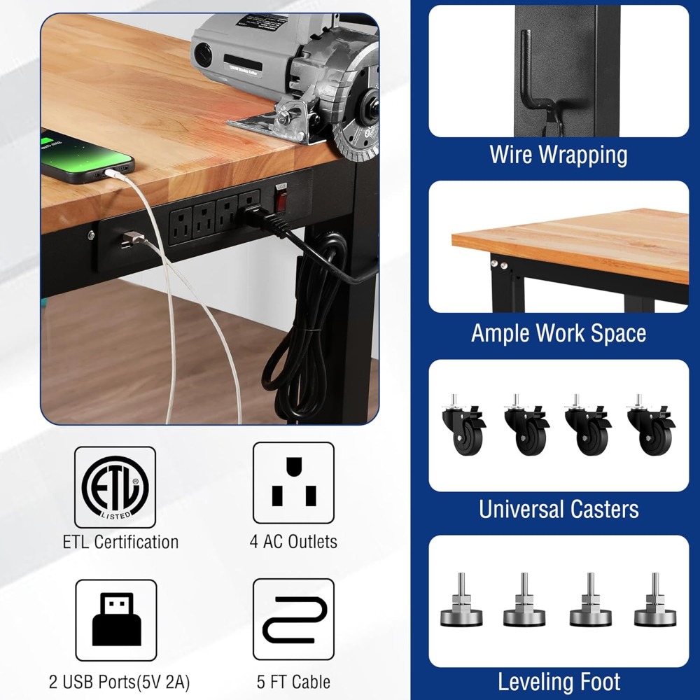 ガレージ作業台、48X22インチの調節可能な作業台（ホイール - Woodworking Workbench のレビューと価格