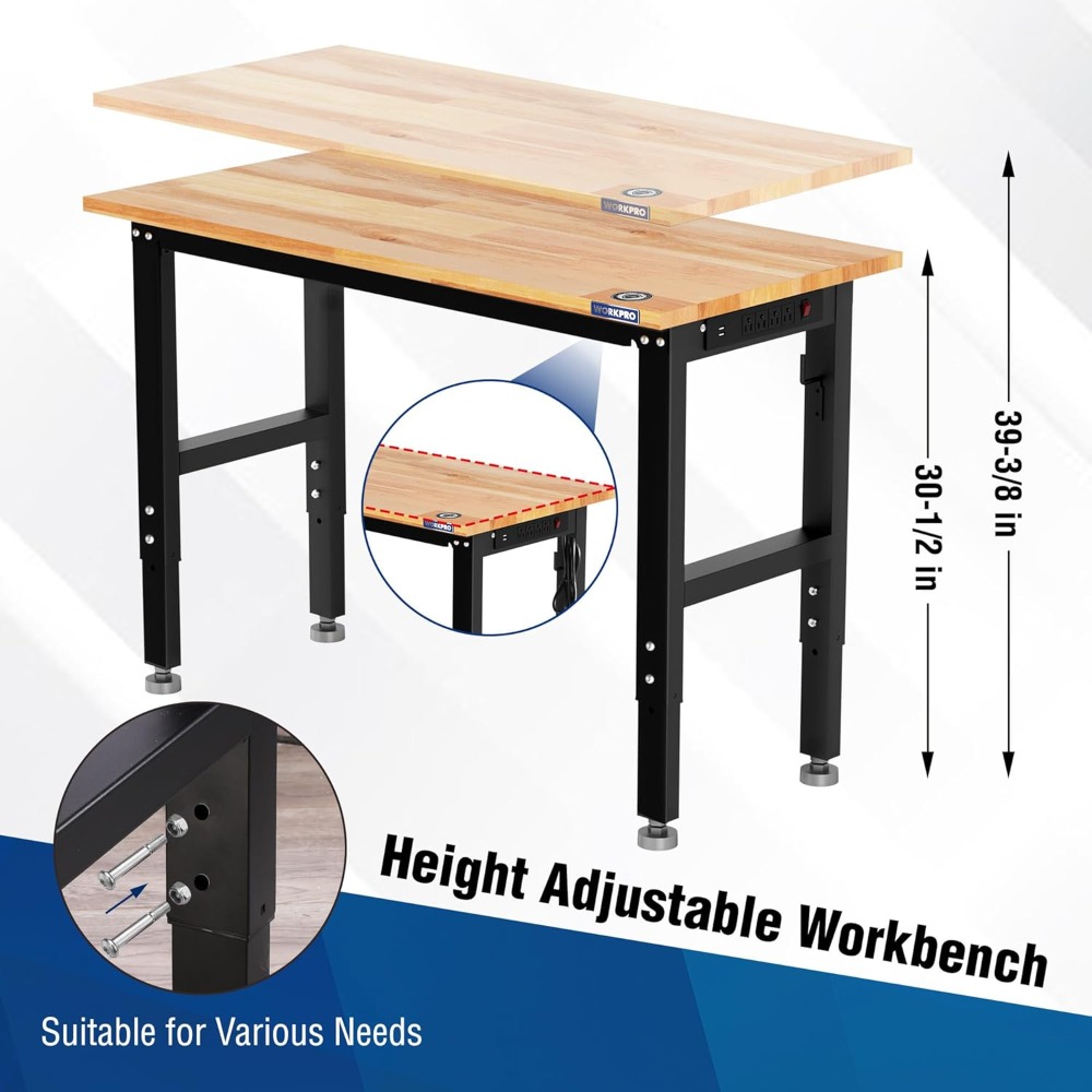 ガレージ作業台、48X22インチの調節可能な作業台（ホイール - Woodworking Workbench のレビューと価格