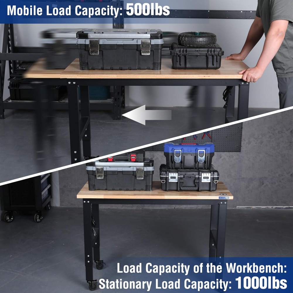 ガレージ作業台、48X22インチの調節可能な作業台（ホイール - Woodworking Workbench のレビューと価格
