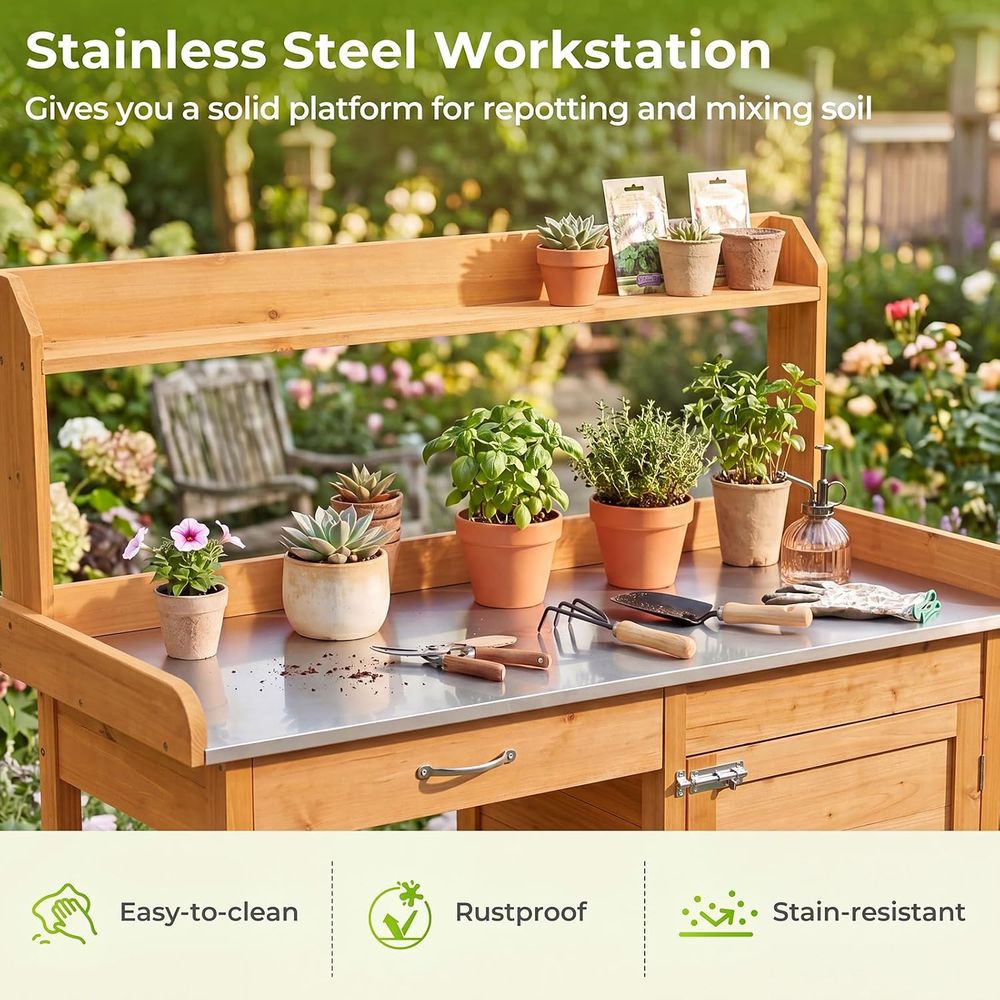屋外用植木鉢置き台 木製ガーデンワークステーション 収納キャ - Woodworking Workbench のレビューと価格