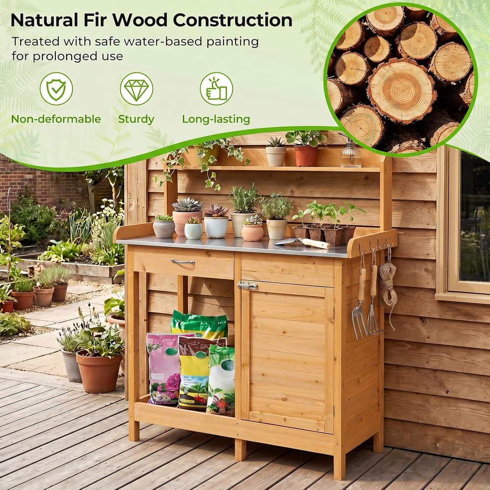 屋外用植木鉢置き台 木製ガーデンワークステーション 収納キャ - Woodworking Workbench のレビューと価格