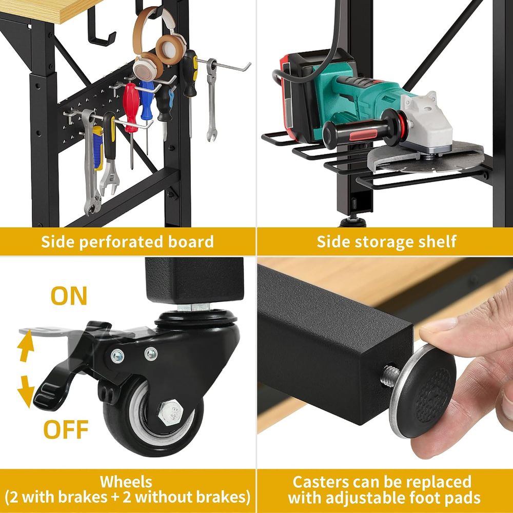 60インチヘビーデューティーワークベンチ（ペグボード＆ホイー - Woodworking Workbench のレビューと価格